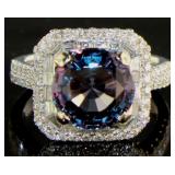 14kt Gold Round 6.45 ct Alexandrite & Diamond Ring