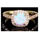 Rose Toned Opal & White Topaz Designer Ring