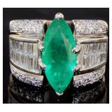 18kt Gold 6.28 ct Marquise Emerald & Diamond Ring