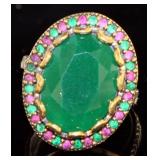 Vintage Style Oval Emerald & Ruby Ring