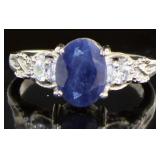Genuine Oval Sapphire & White Zircon Ring