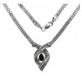 10kt Gold Elegant 17" Onyx & Diamond Necklace