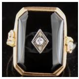 10kt Gold Antique Onyx & Diamond Ring