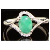 Genuine Emerald & White Topaz Designer Ring