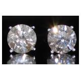 14kt Gold 2.00 ct Round Cut Diamond Stud Earrings