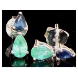 Genuine Emerald & Sapphire Stud Earrings