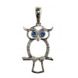 Genuine Sapphire & Diamond Owl Pendant
