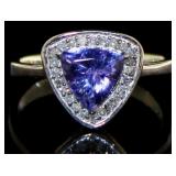 Trillion Cut Natural Tanzanite & Diamond RIng