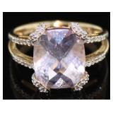 10kt Gold Natural 6.40 ct Amethyst & Diamond Ring