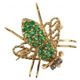 10kt Gold Vintage Emerald & Diamond Brooch-Pendant