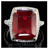14kt Gold 14.27 ct Radiant Cut Ruby & Diamond Ring