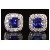 Cushion Cut Sapphire & White Topaz Earrings