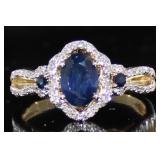14kt Gold Oval Natural Sapphire & Diamond Ring