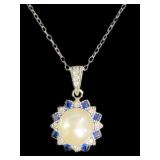 Beautiful Pearl, Sapphire, & White Topaz Necklace