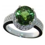 14kt Gold 4.49 ct Green Tourmaline & Diamond Ring