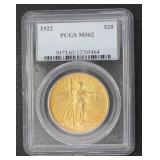 1922 MS62 St. Gaudens $20.00 Gold Double Eagle
