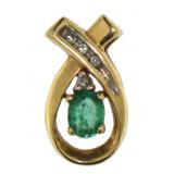 14kt Gold Natural Emerald & Diamond Pendant