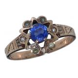 10kt Gold Antique Natural Sapphire & Pearl Ring