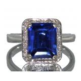 14kt Gold 4.41 ct Em. Cut Sapphire & Diamond Ring