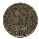 1881 Liberty Three Cent Nickel