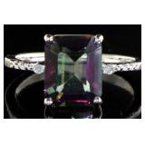 Emerald Cut 4.77 ct Mystic Topaz & Diamond Ring