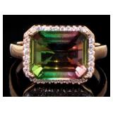 Emerald Cut 4.50 ct Watermelon Tourmaline Ring