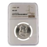 1958 -MS64 Franklin Silver Dollar