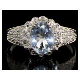 Oval 2.02 ct Genuine Aquamarine & Diamond Ring