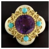 14kt Gold Elegant Amethyst & Turquoise Ring