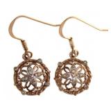 Rose Toned Natural 1/4 ct Diamond Dangle Earrings