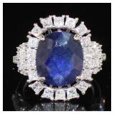 14kt Gold 10.01 ct Oval Sapphire & Diamond Ring