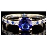Antique Style Sapphire & White Topaz Designer Ring