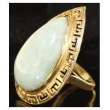 14kt Gold Natural 8.50 ct Pear Cut Jade Ring