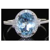 Natural 3.66 ct Swiss Blue Topaz & Diamond Ring