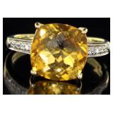 14kt Gold Natural 4.20 ct Citrine & Diamond Ring