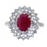 14K Gold Oval 3.20 ct Ruby & Diamond Ring