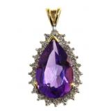 14kt Gold Pear Cut Amethyst & Diamond Pendant