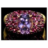 14kt Gold 4.66 ct Amethyst & Garnet Dinner Ring