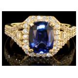 14Kt Yellow Gold 3.40 ct Sapphire & Diamond Ring