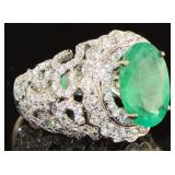 18kt Gold 7.37 ct Oval Emerald & Diamond Ring