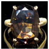 14kt Gold Oval 8.50 ct Smoky Topaz & Diamond Ring