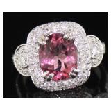 14kt Gold 4.14 ct Pink Tourmaline & Diamond Ring