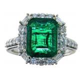 14k Gold 5.01 ct Recry Emerald & Diamond Ring