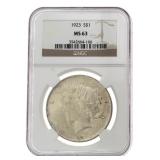 1923 MS63 Peace Silver Dollar