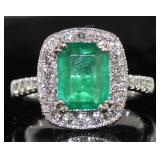 14k White Gold 2.93 ct Emerald & Diamond Ring