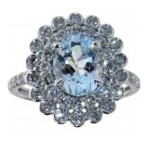 14kt Gold Oval 2.56 ct Aquamarine & Diamond Ring