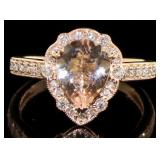 14kt Gold 1.56ct Pear Cut Morganite & Diamond Ring