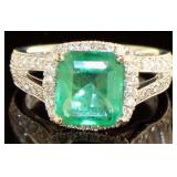 14k White Gold 3.35 ct Emerald & Diamond Ring