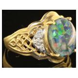 10kt Gold Natural Black Opal & Diamond Ring