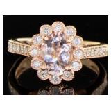 14kt Gold 1.58 ct Oval Morganite & Diamond Ring